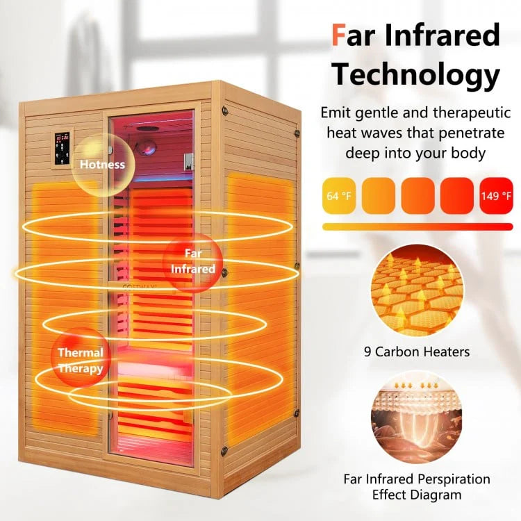 Model-Mega Sale-Bonus Free Red Light Therapy-Costway-2-3 Person 3D Premium Infrared Sauna With PureTech Carbon Panel Low EMF-Chromotherapy- #1 Selling Sauna In North America