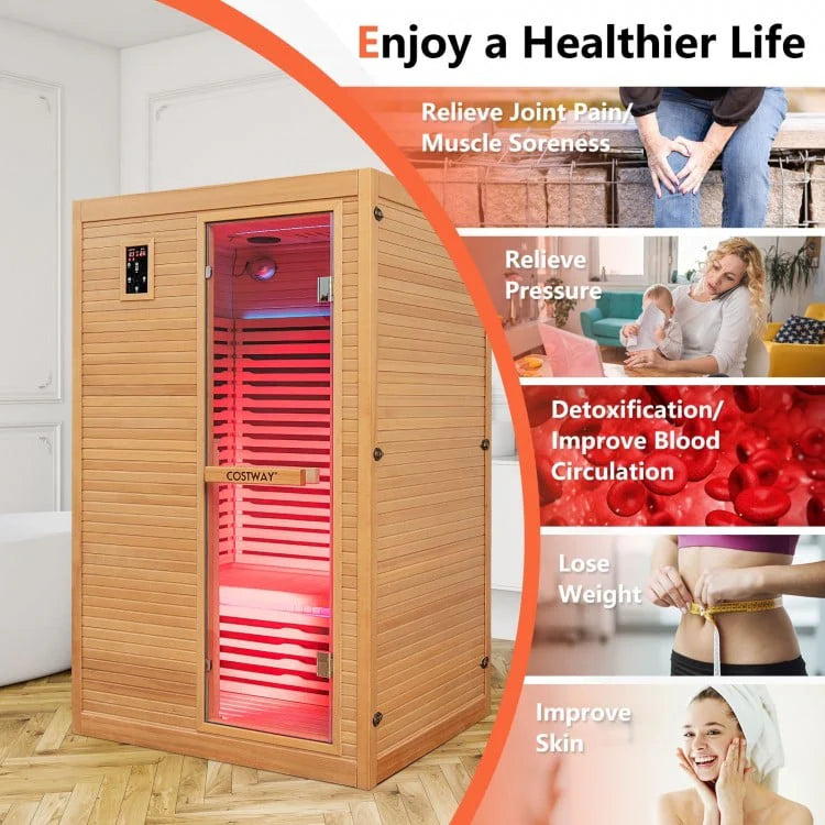 Model-Mega Sale-Bonus Free Red Light Therapy-Costway-2-3 Person 3D Premium Infrared Sauna With PureTech Carbon Panel Low EMF-Chromotherapy- #1 Selling Sauna In North America